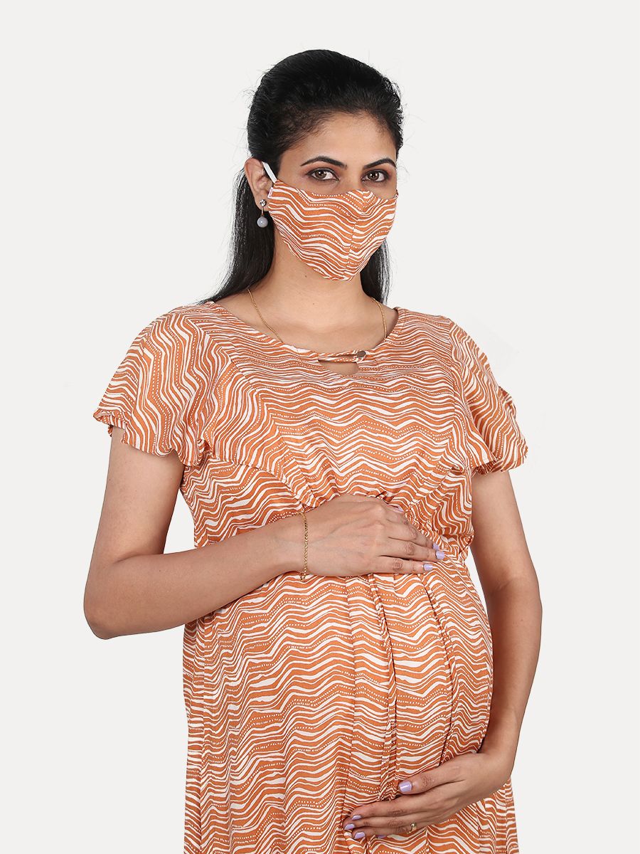 Maternity Nightie with FREE MASK(Phia Orange)