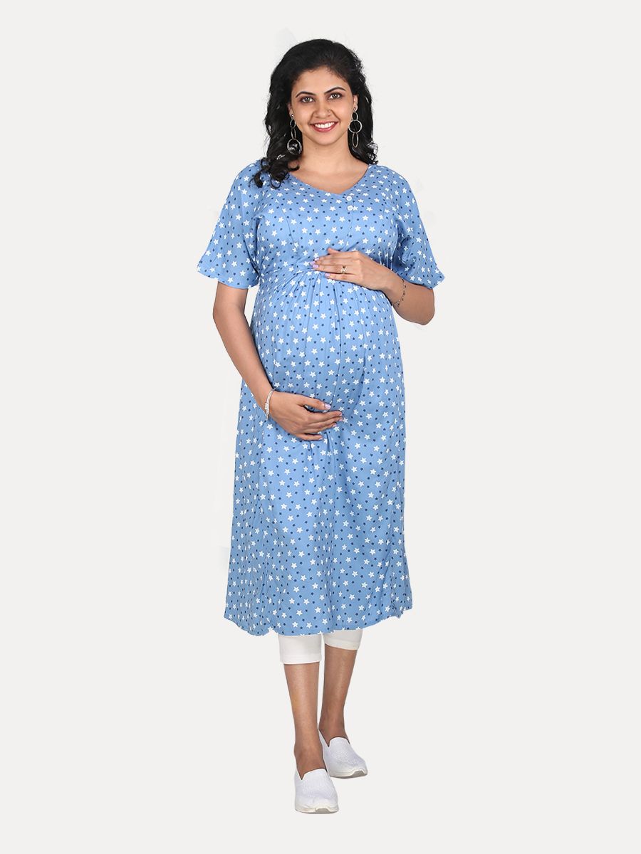 Maternity Midi Dress with Free Mask (Avina Blue)