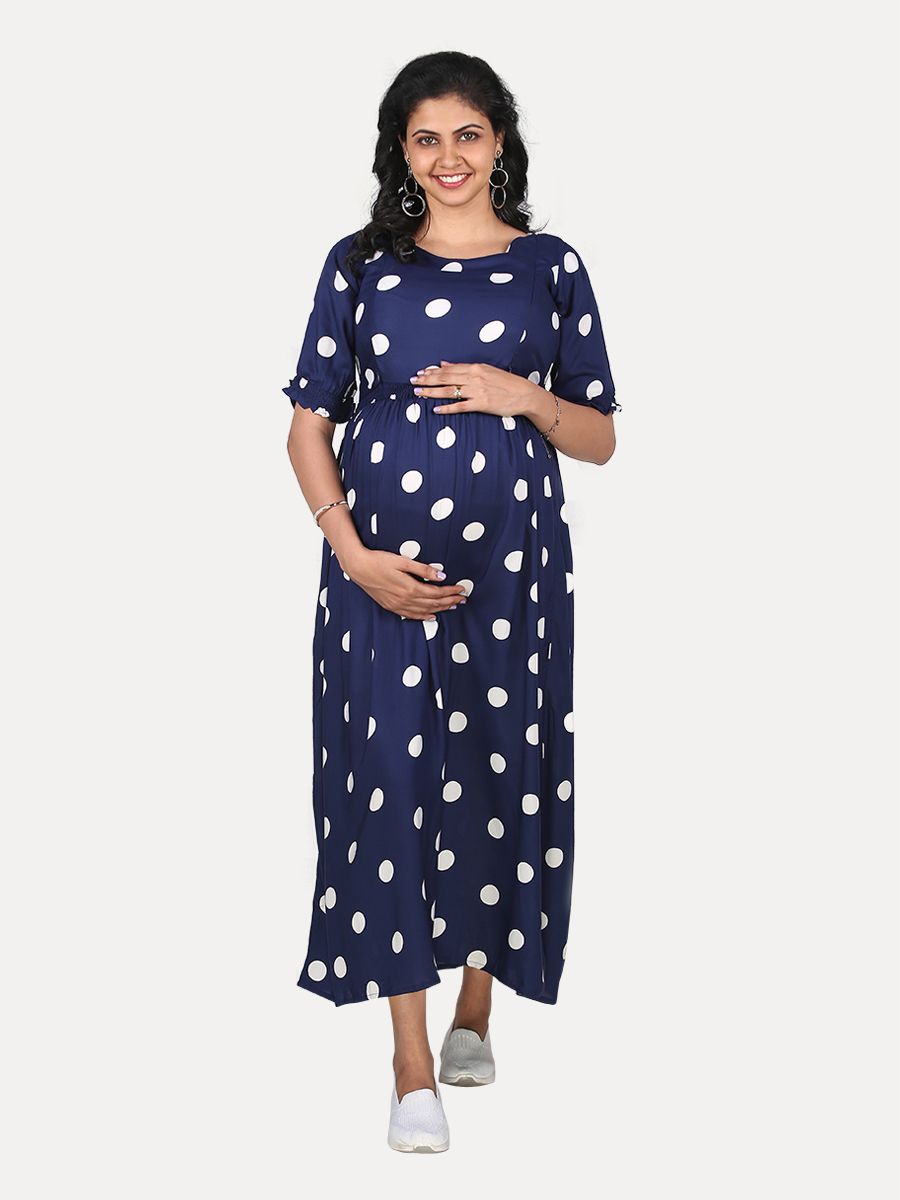 Maternity Midi Dress with Free Mask ( Lika Blue Dot)