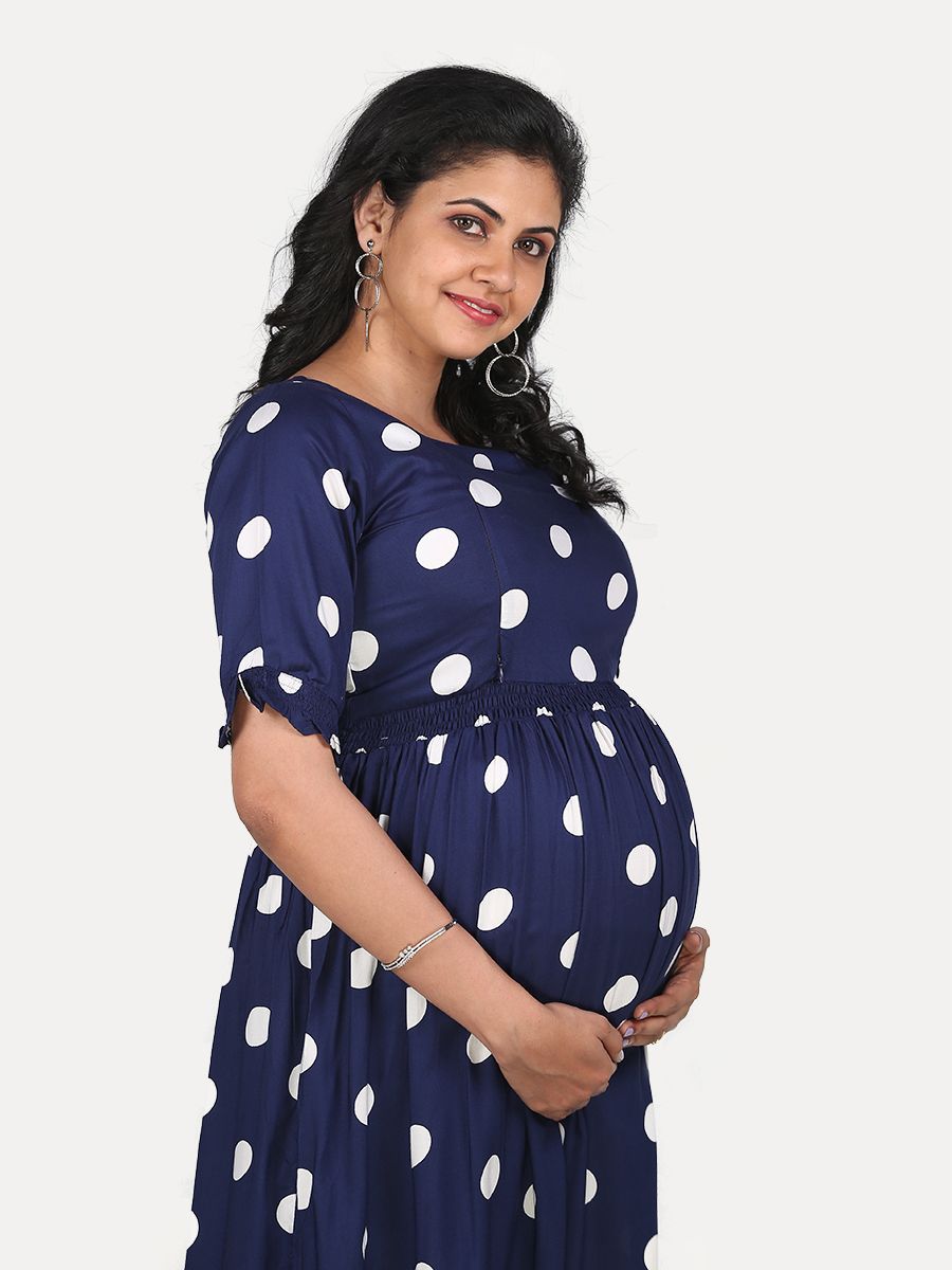 Maternity Midi Dress with Free Mask ( Lika Blue Dot)