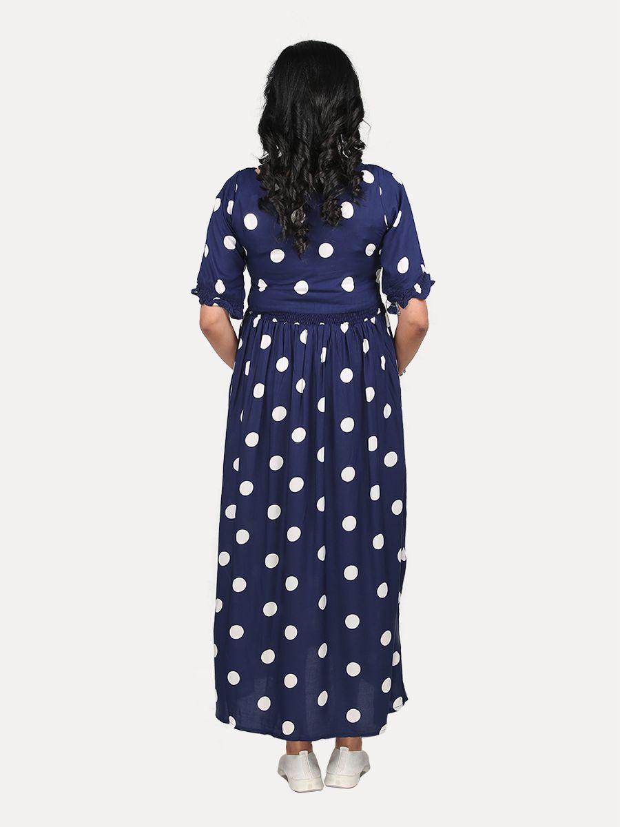 Maternity Midi Dress with Free Mask ( Lika Blue Dot)