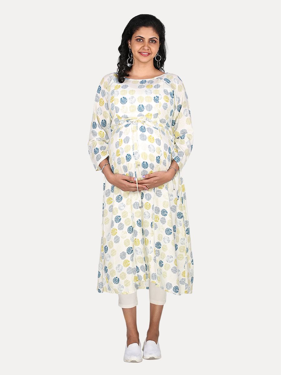 Maternity Midi Dress with Free Mask (Kyra Off White)