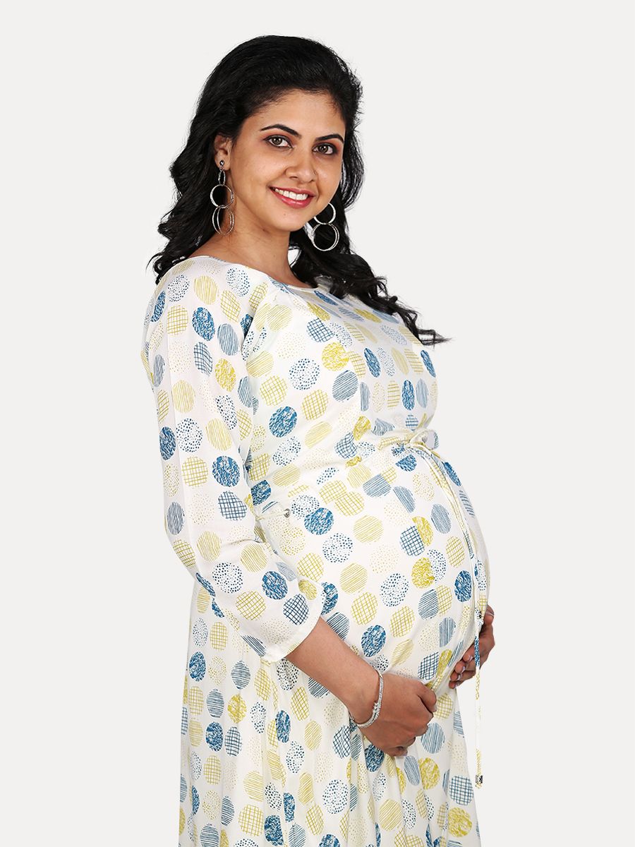 Maternity Midi Dress with Free Mask (Kyra Off White)
