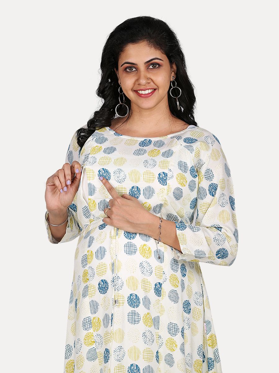 Maternity Midi Dress with Free Mask (Kyra Off White)