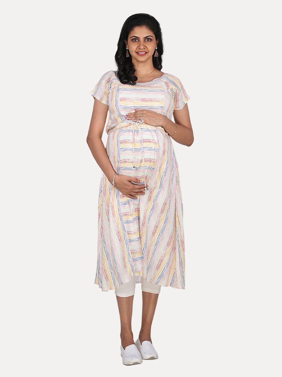 Maternity Midi Dress with Free Mask (Kyra Multicolor)