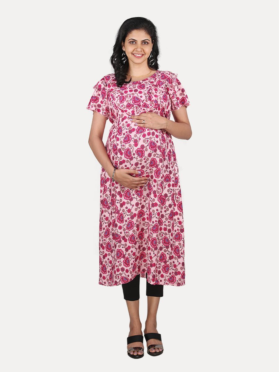 Maternity Midi Dress with Free Mask (Evely Pink)