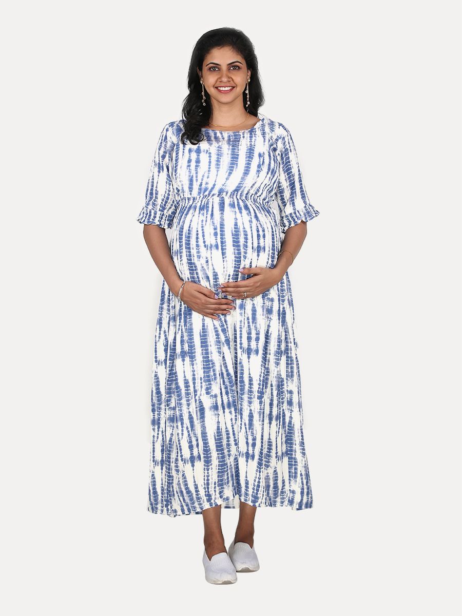Maternity Midi Dress with Free Mask (Lika Blue)