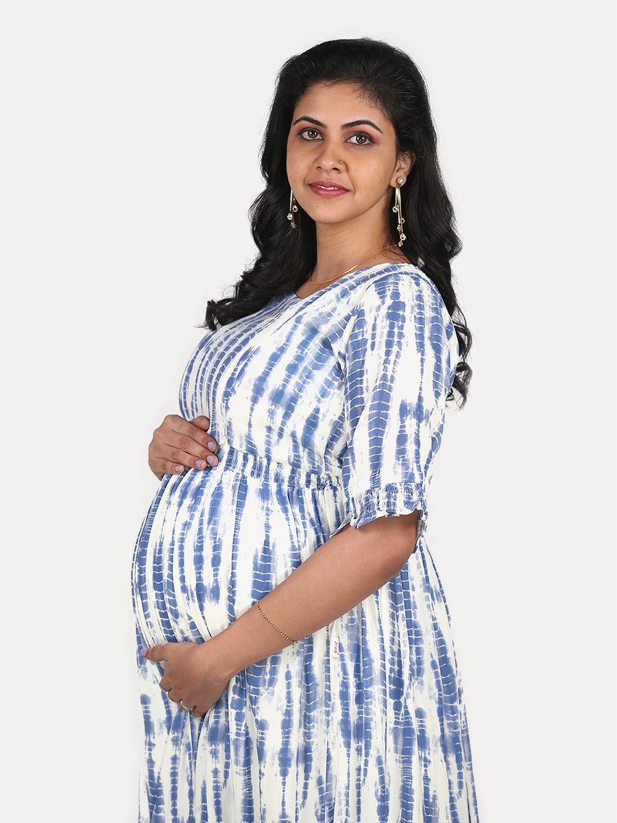 Maternity Midi Dress with Free Mask (Lika Blue)