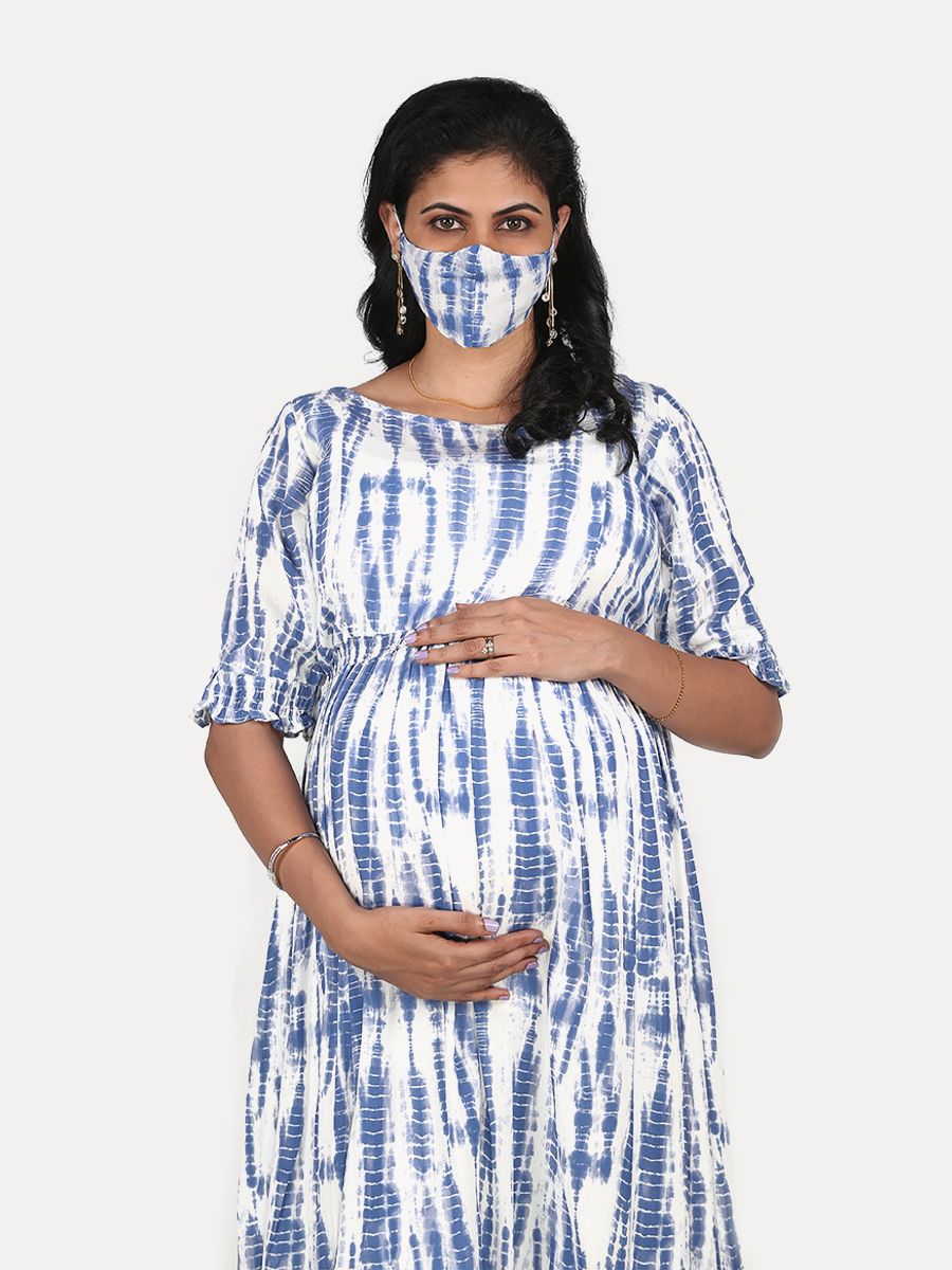 Maternity Midi Dress with Free Mask (Lika Blue)
