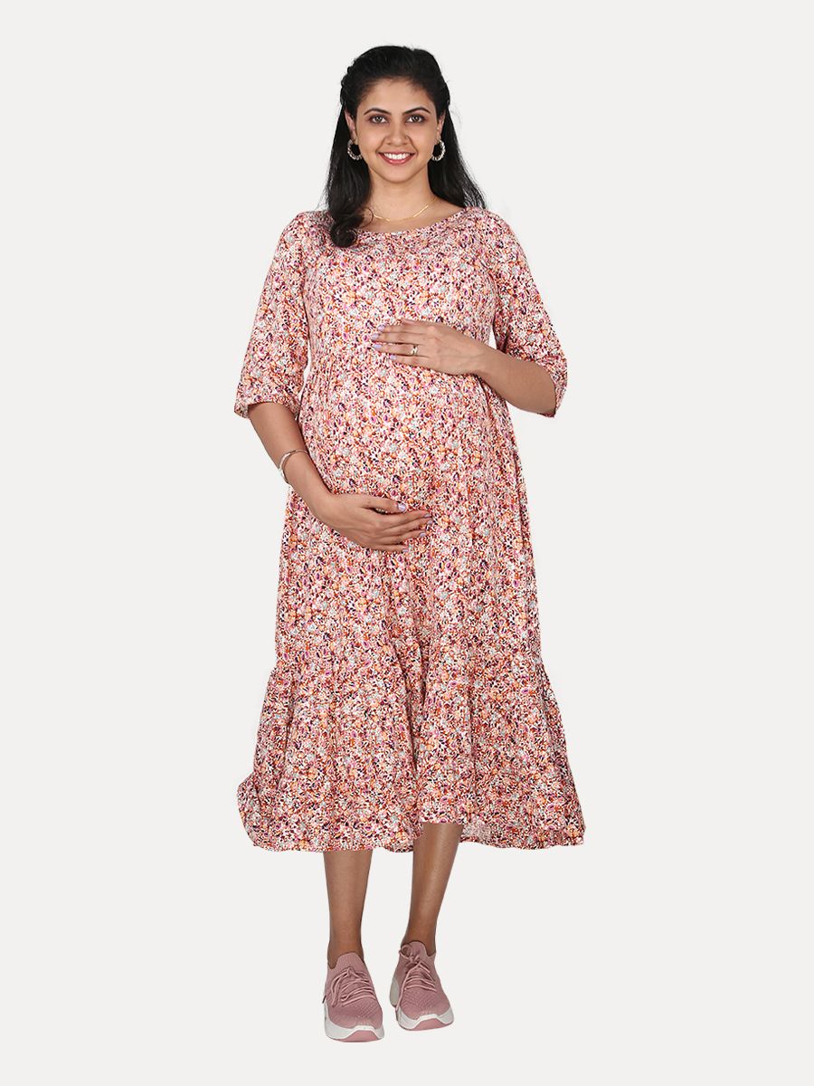 Maternity Midi Dress with Free Mask (Ari Multi)