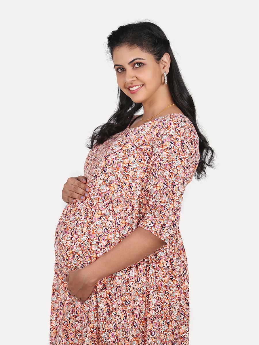 Maternity Midi Dress with Free Mask (Ari Multi)