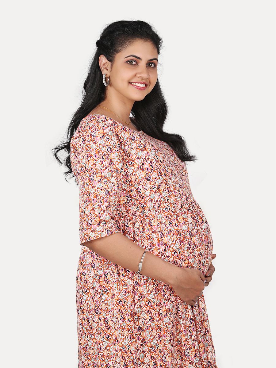 Maternity Midi Dress with Free Mask (Ari Multi)