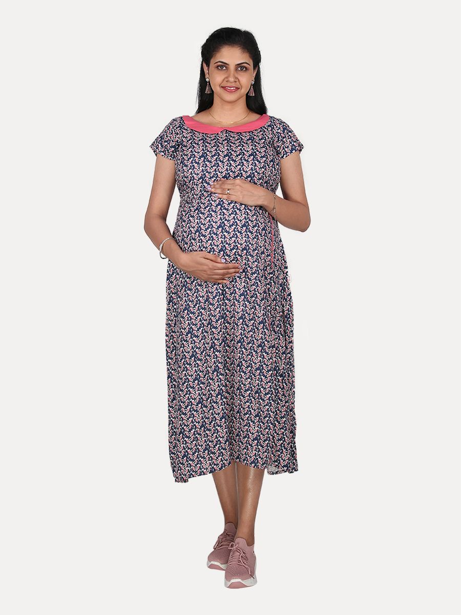 Maternity Midi Dress with Free Mask (Poppy Blue)