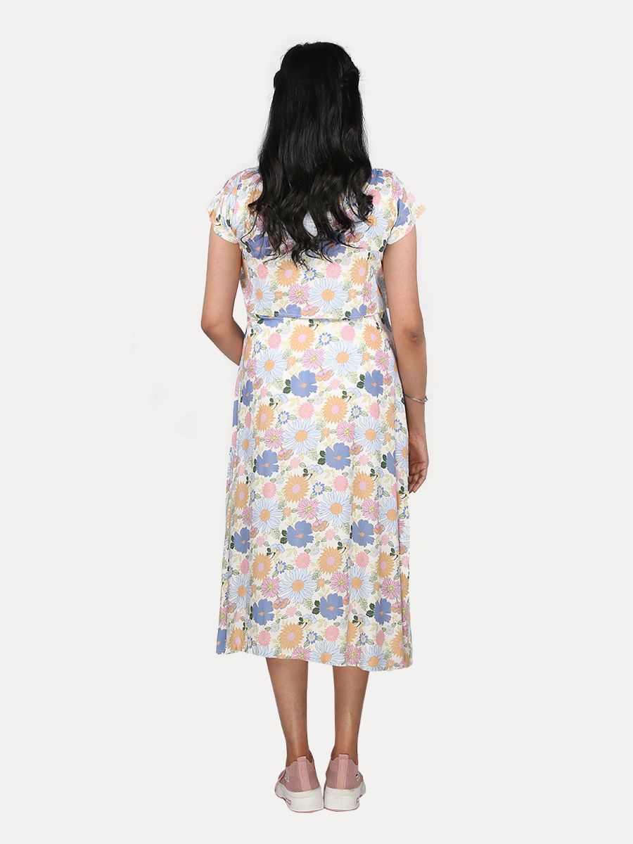 Maternity Midi Dress with Free Mask (Poppy White)