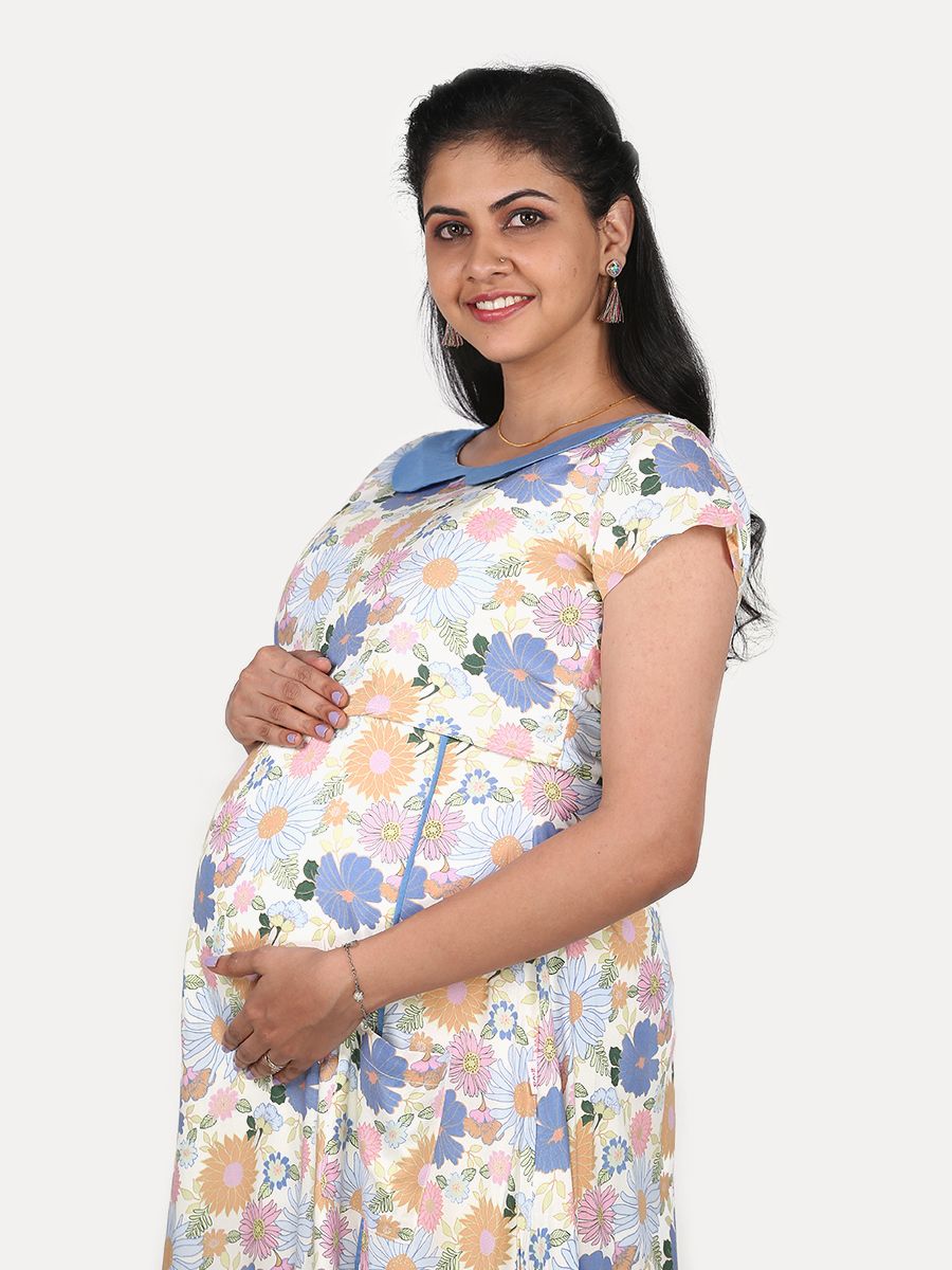 Maternity Midi Dress with Free Mask (Poppy White)