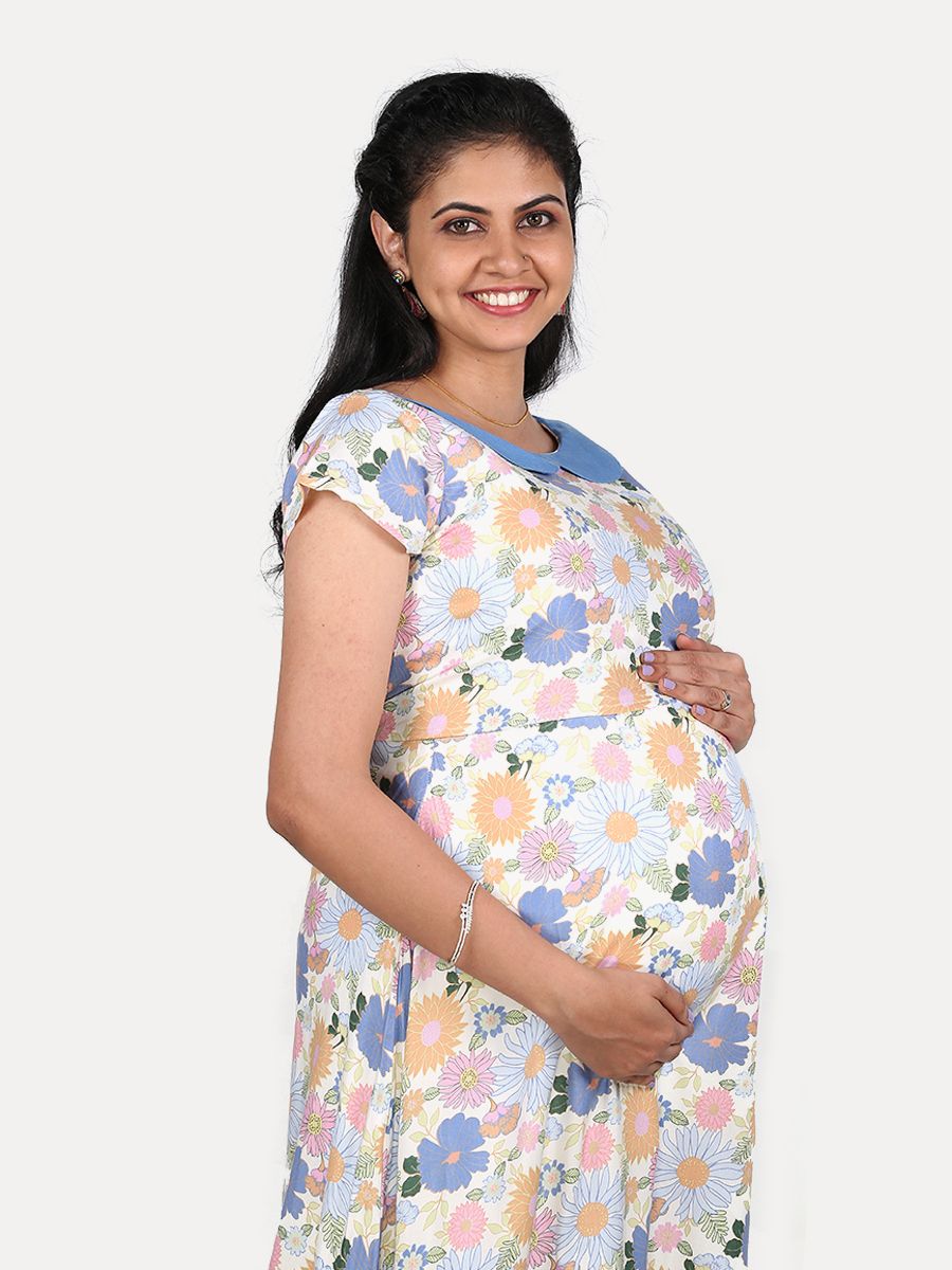 Maternity Midi Dress with Free Mask (Poppy White)