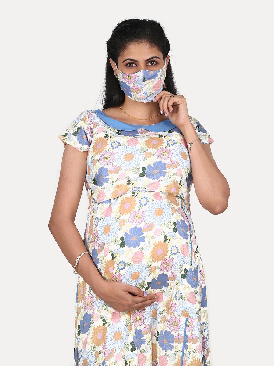 Maternity Midi Dress with Free Mask (Poppy White)