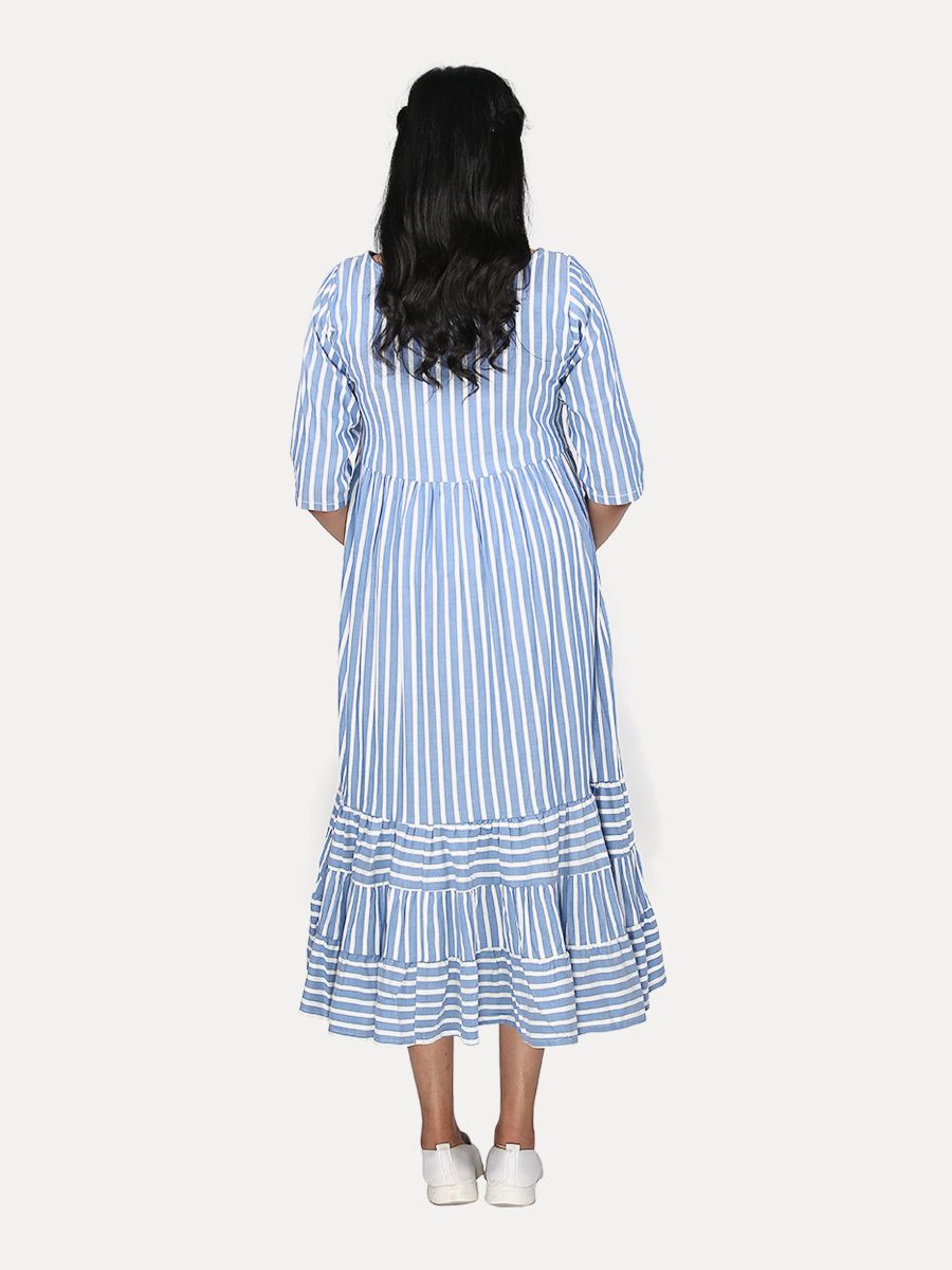 Nursing Midi Dress with FREE MASK(Ari Blue)