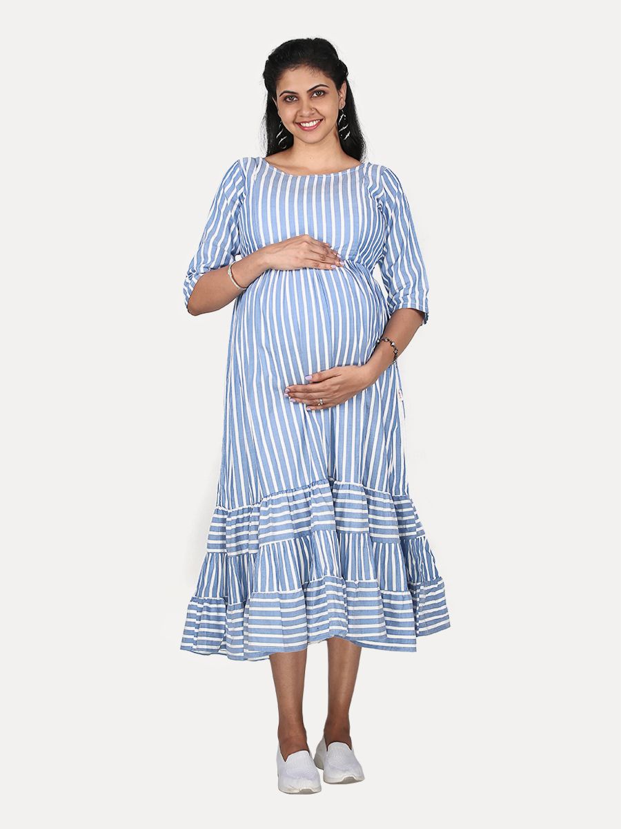 Nursing Midi Dress with FREE MASK(Ari Blue)