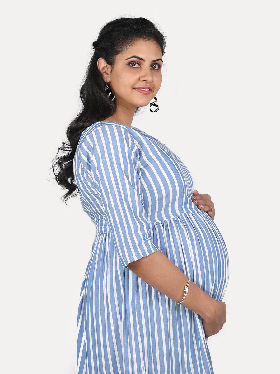 Nursing Midi Dress with FREE MASK(Ari Blue)