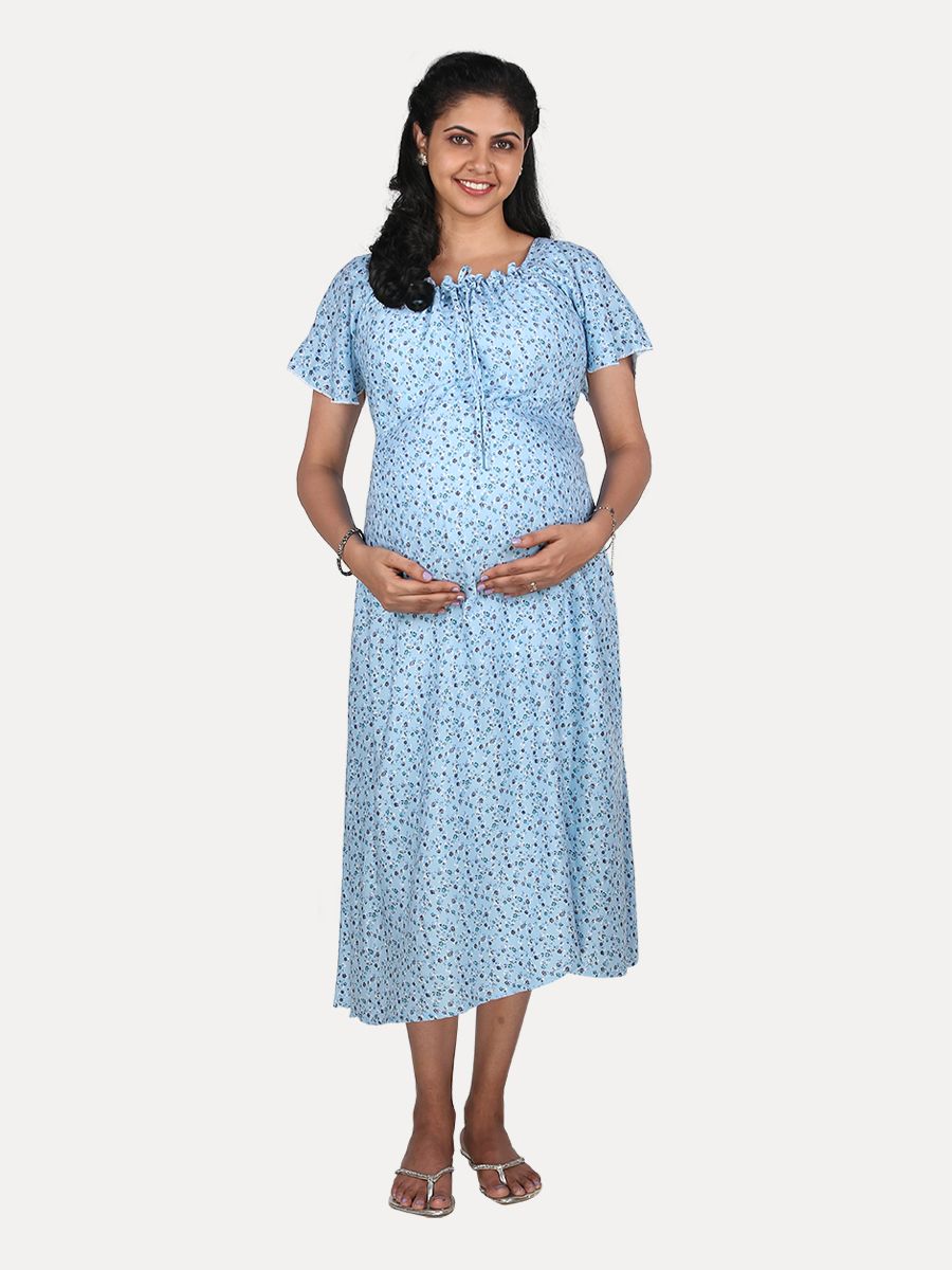 Nursing Nightie Short with Free Mask (Fay Light Blue)