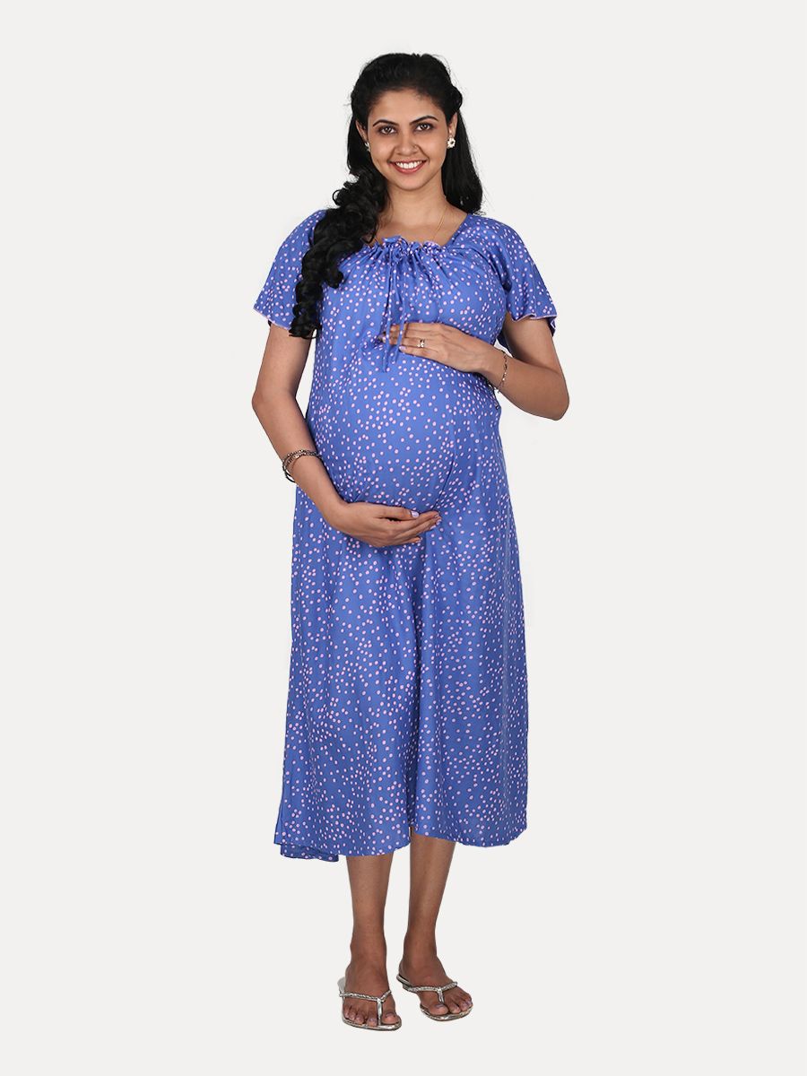 Maternity Nightie Short with Free Mask (Fay Blue)