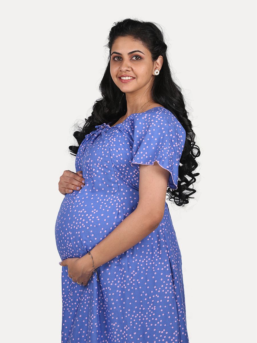 Maternity Nightie Short with Free Mask (Fay Blue)