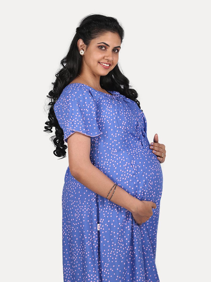 Maternity Nightie Short with Free Mask (Fay Blue)