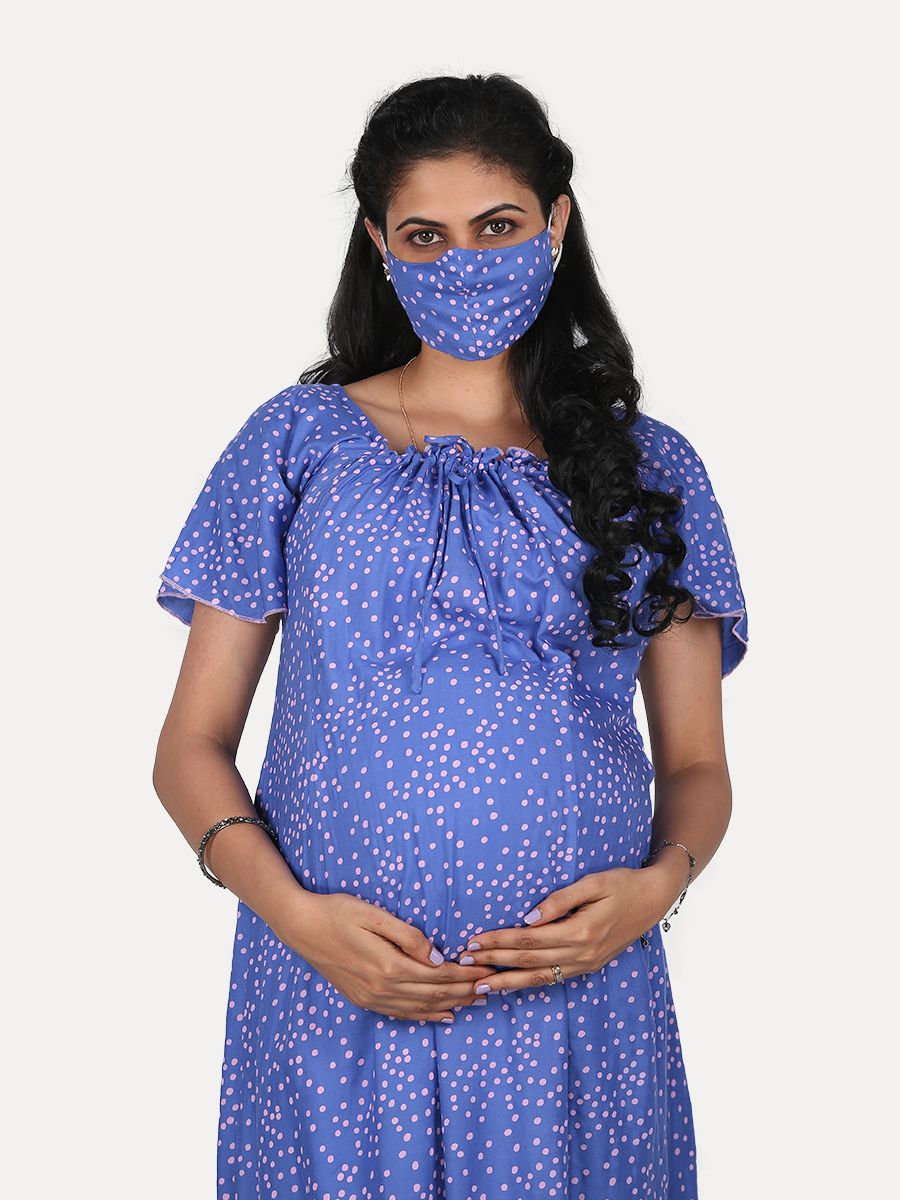 Maternity Nightie Short with Free Mask (Fay Blue)