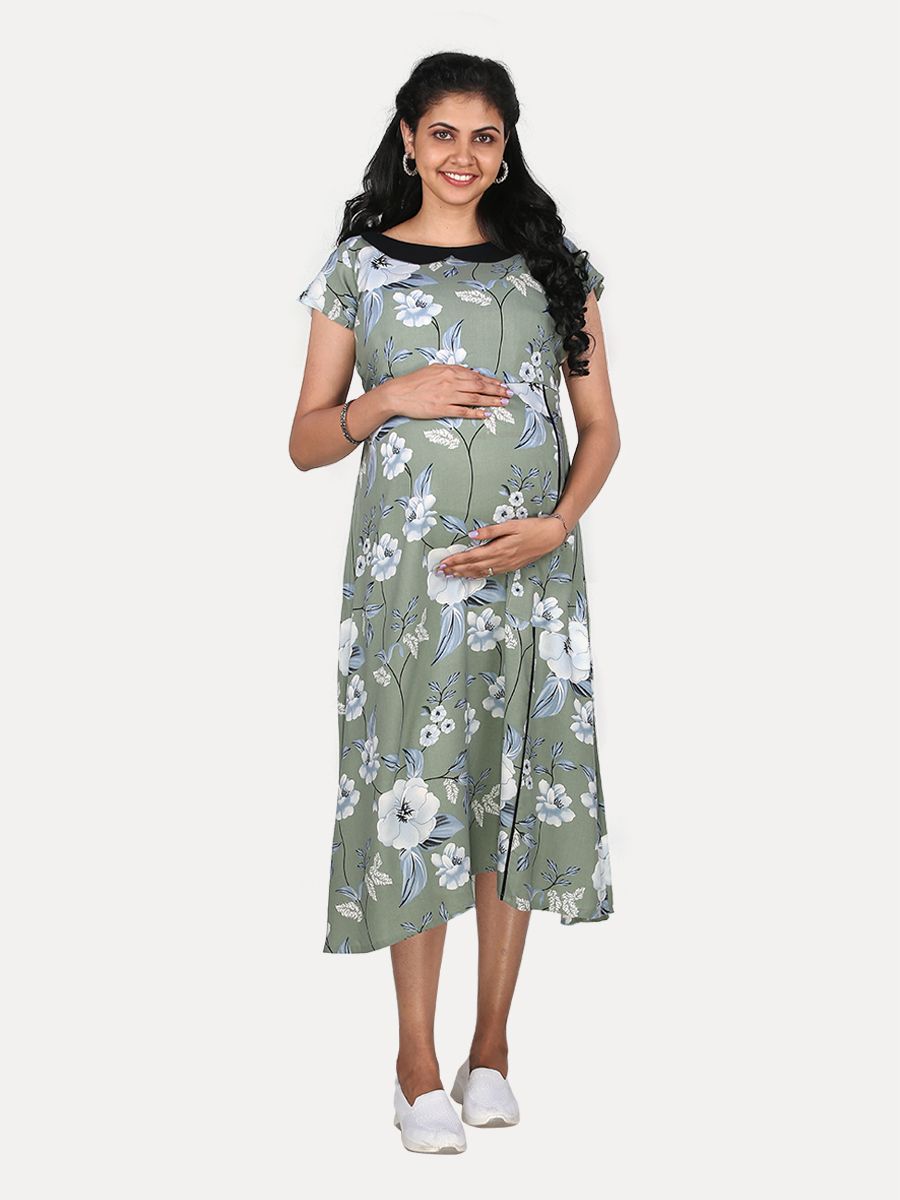 Maternity Midi Dress with Free Mask (Poppy Green)