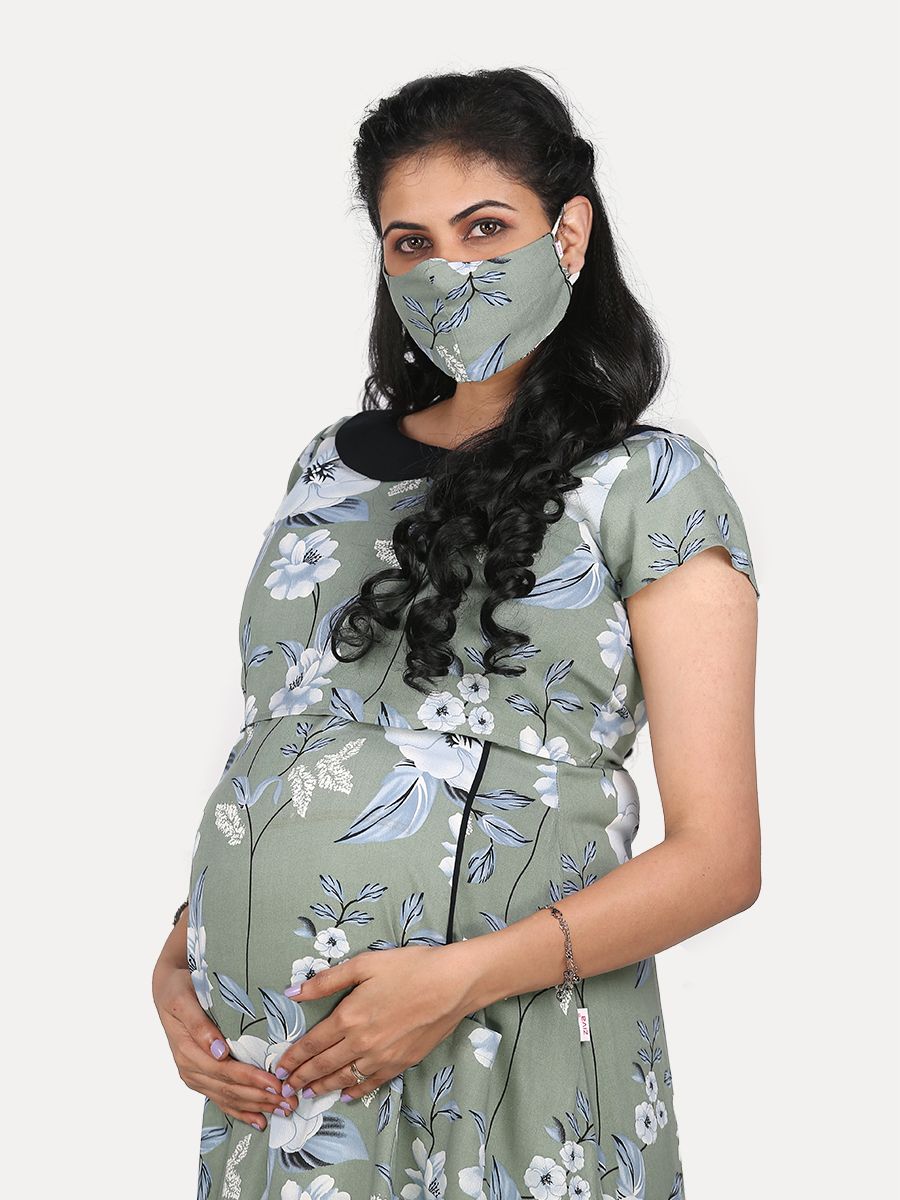 Maternity Midi Dress with Free Mask (Poppy Green)