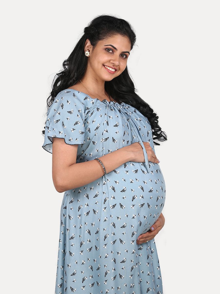 Maternity Nightie Short with Free Mask (Fay Grey)