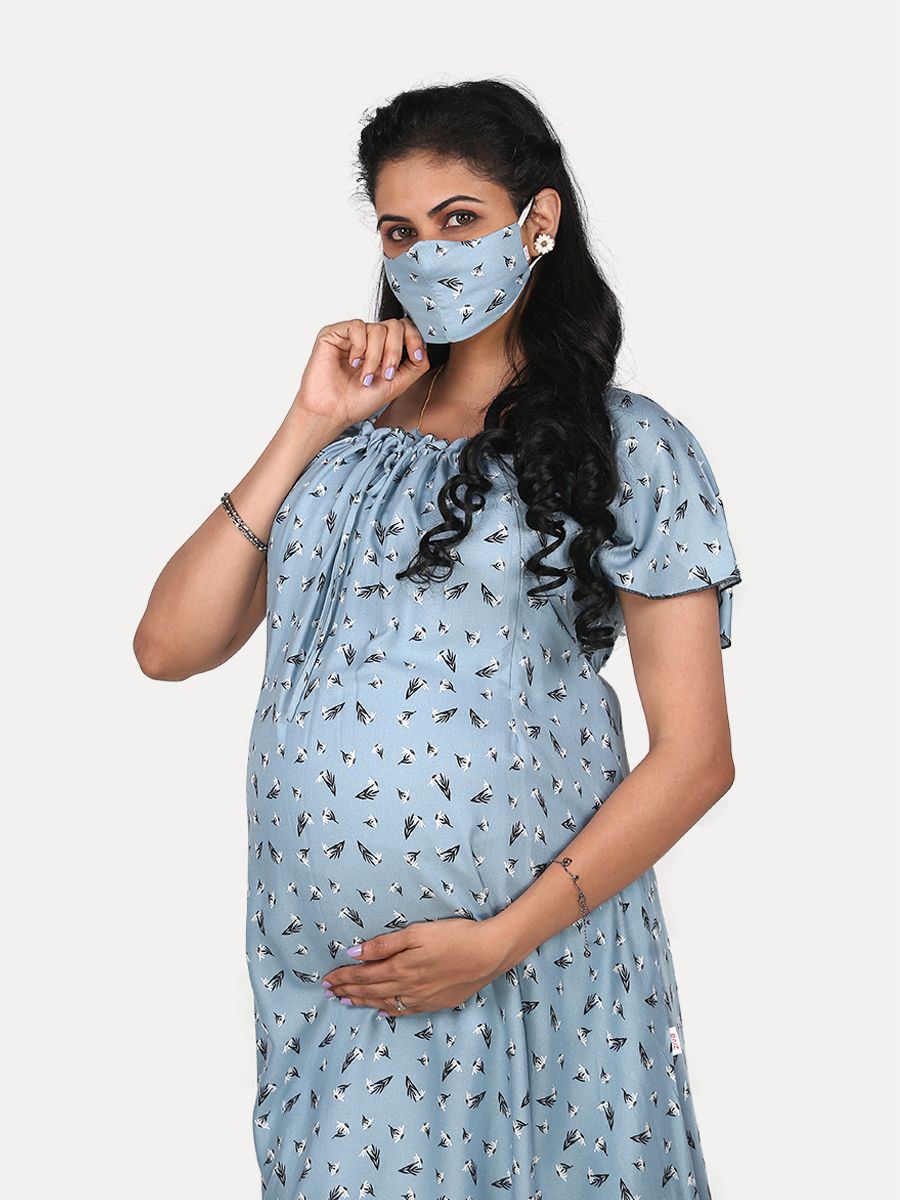 Maternity Nightie Short with Free Mask (Fay Grey)