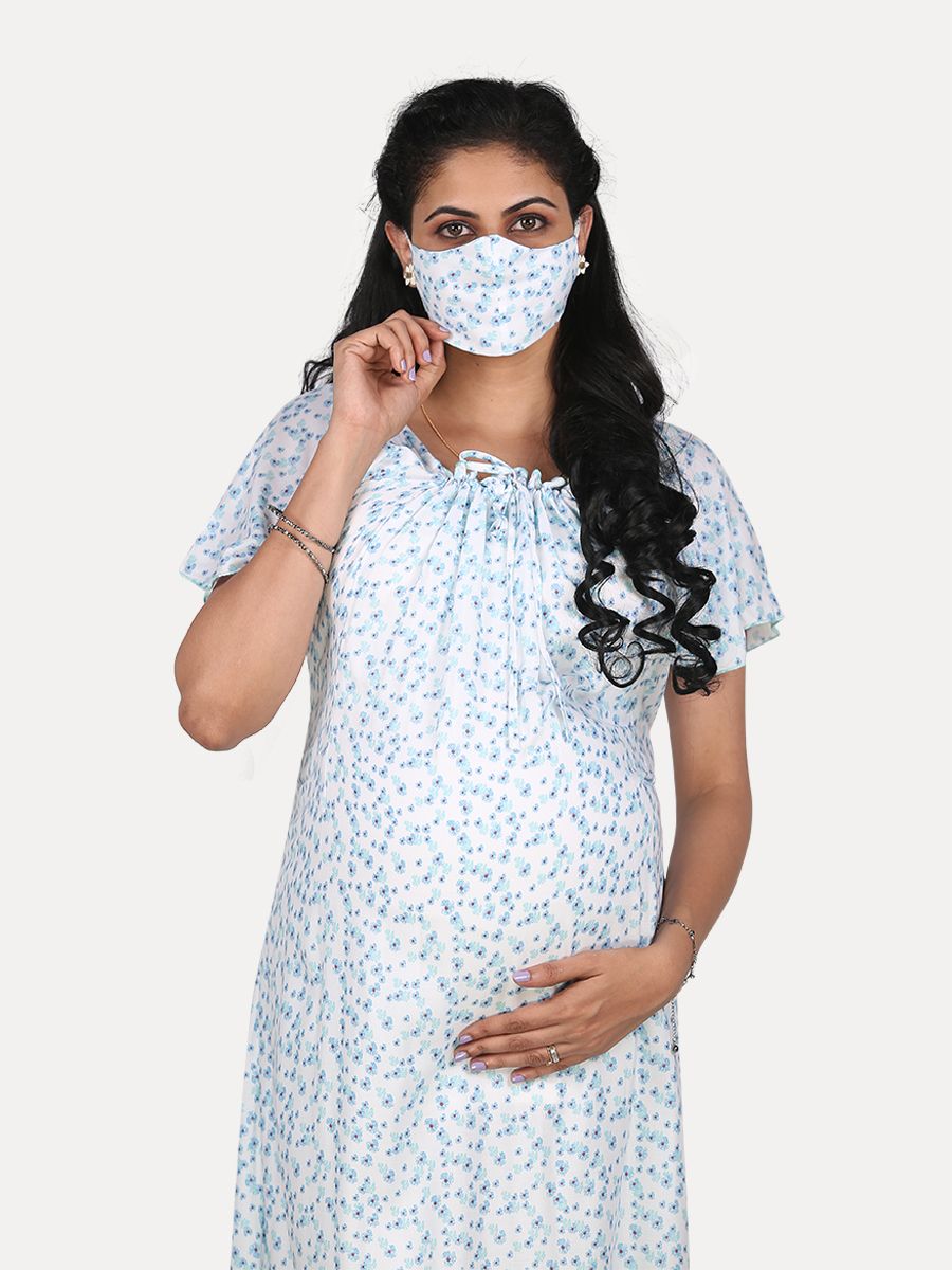Maternity Nightie Short with Free Mask (Fay White)