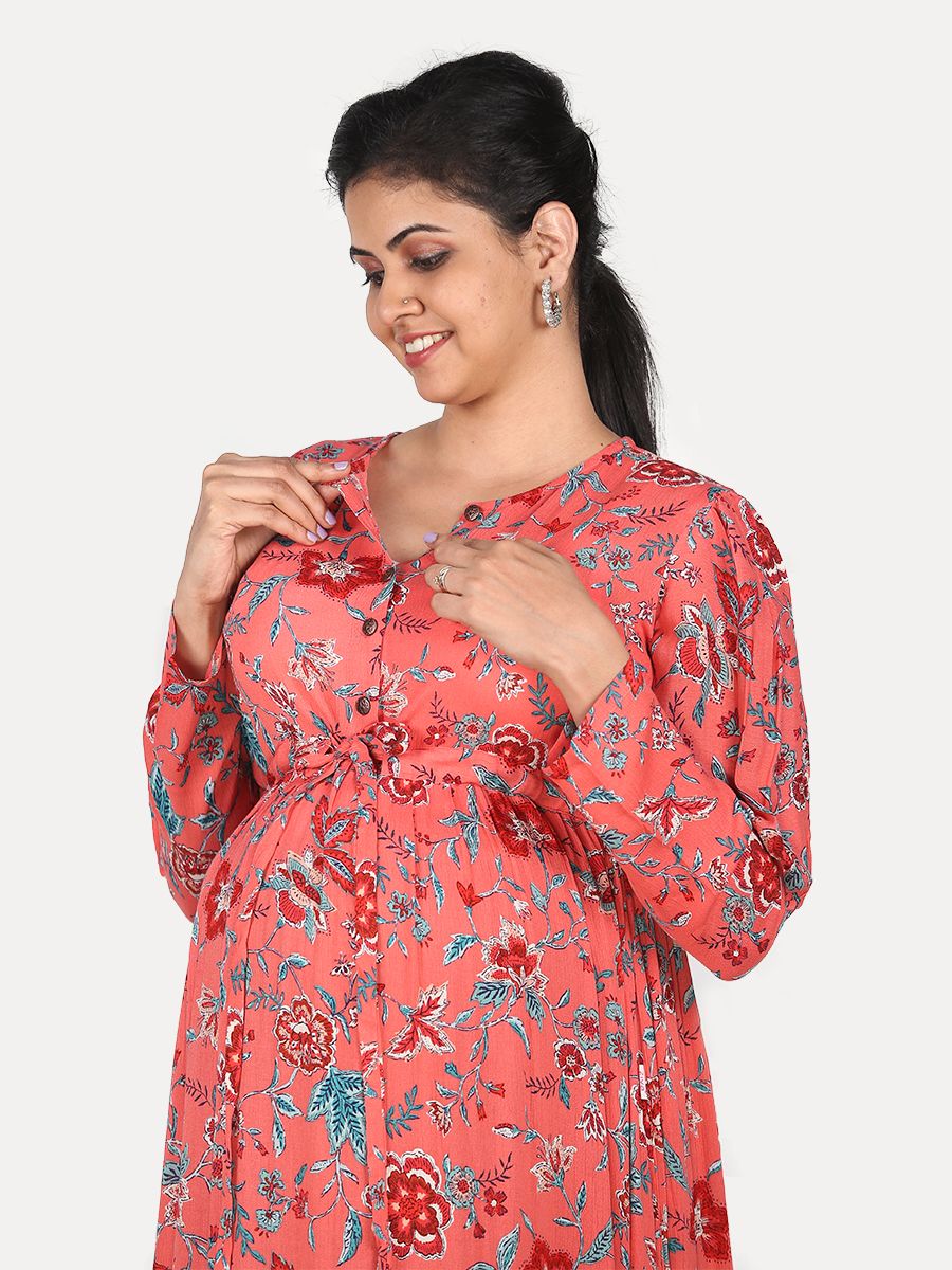 Maternity Maxi Dress with FREE MASK(Lamis Red)