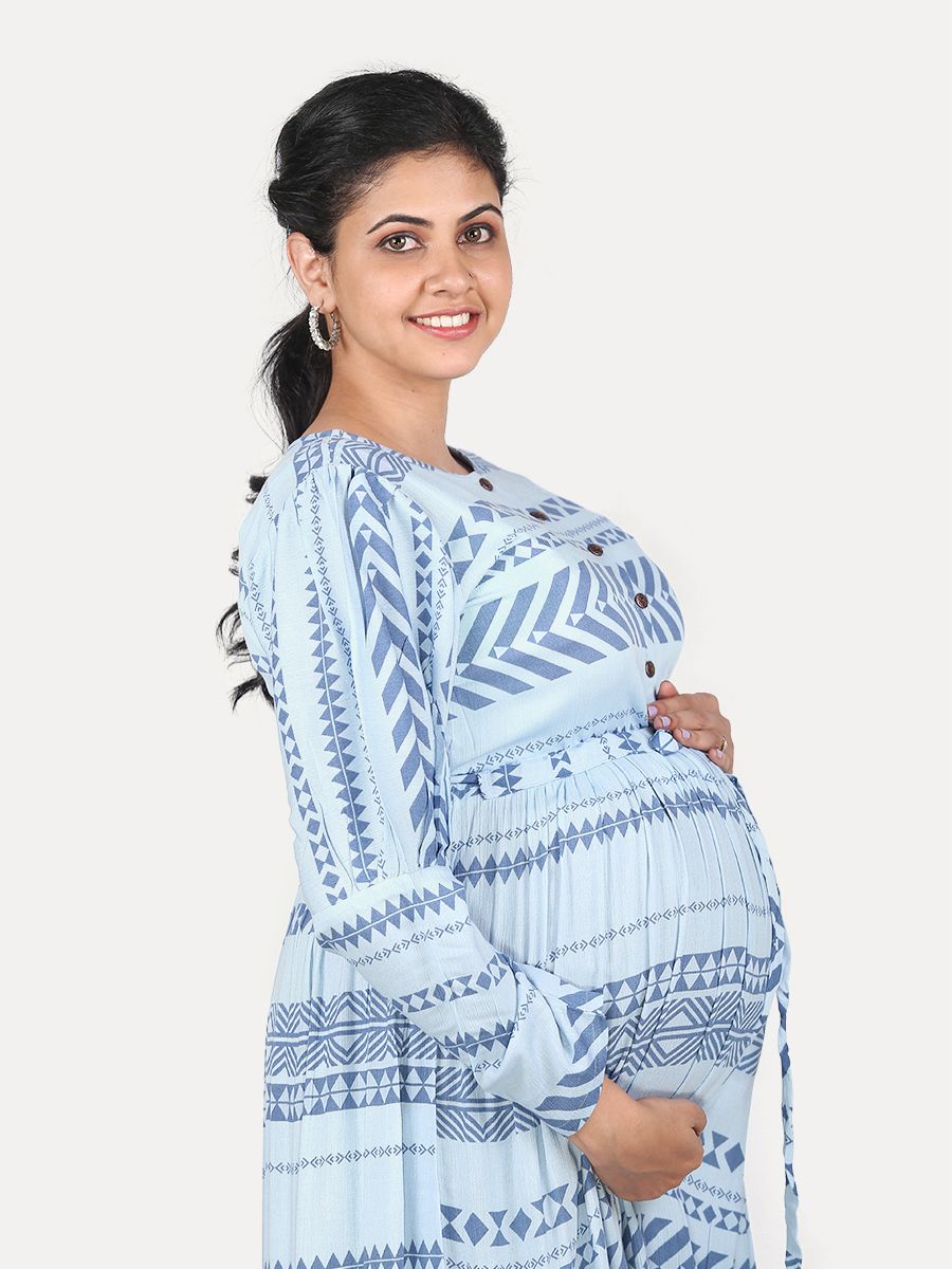 Maternity Maxi Dress with Free Mask (Lamis Blue )