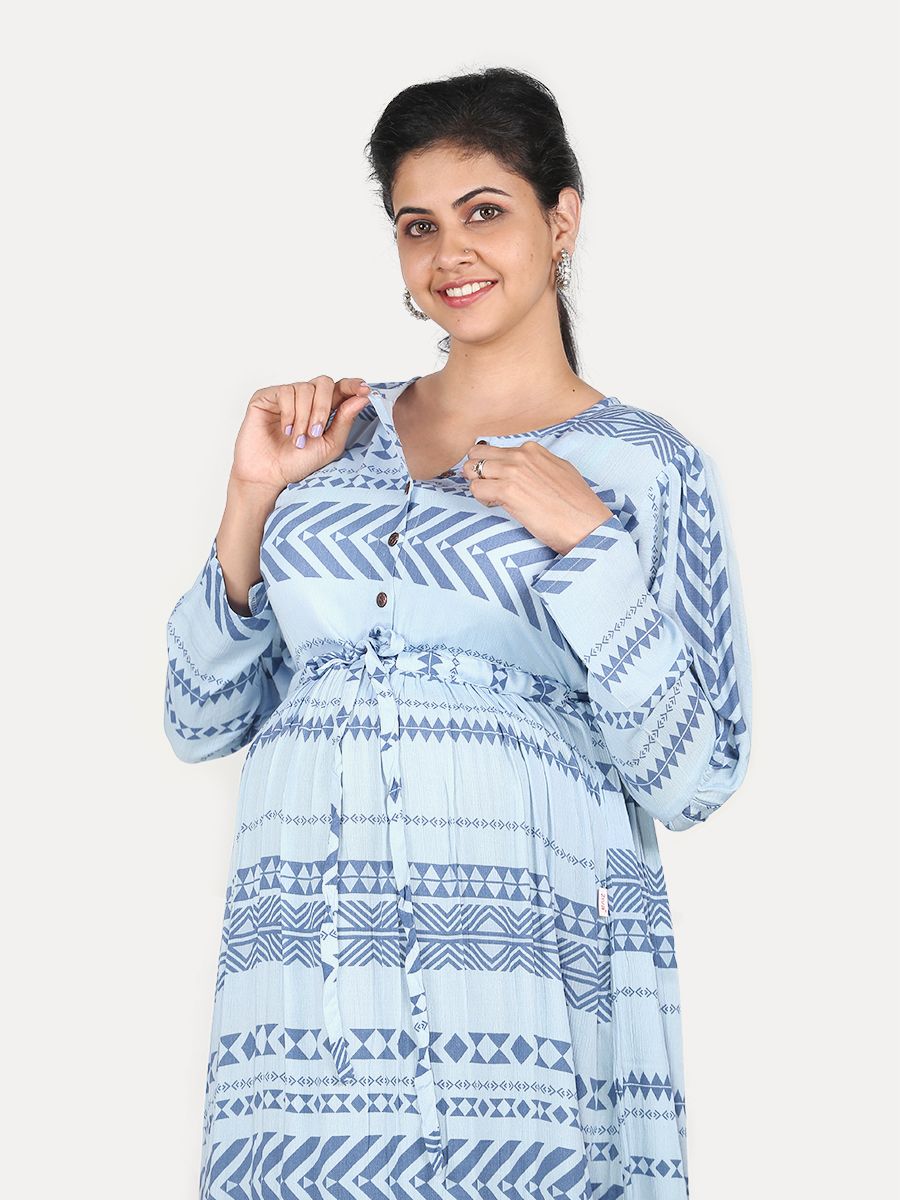 Maternity Maxi Dress with Free Mask (Lamis Blue )