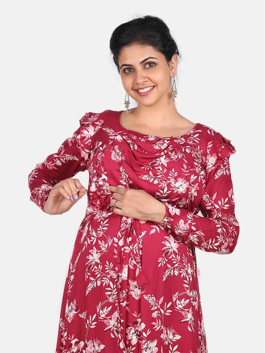 Nursing Maxi Dress with FREE MASK(Flame Red)