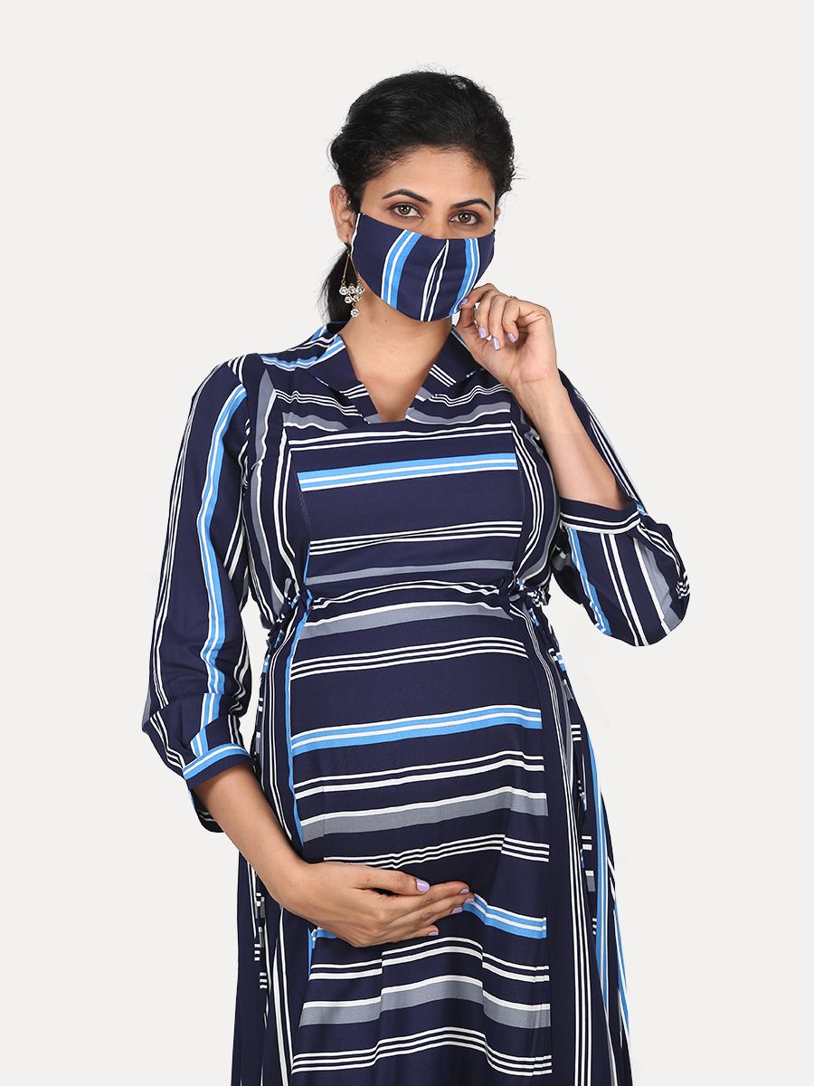 Maternity Maxi Dress with Free Mask (Jayde Blue)