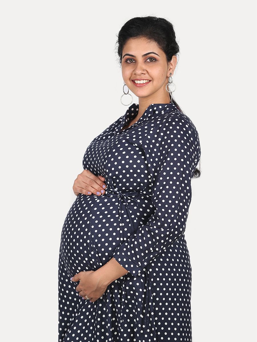 Maternity Maxi Dress with Free Mask (Jayde Blue Dot )