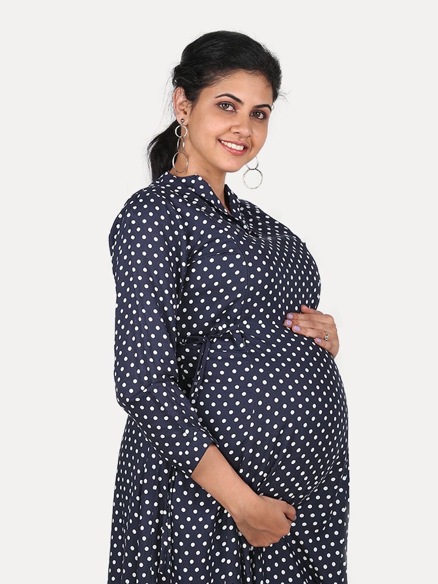 Maternity Maxi Dress with Free Mask (Jayde Blue Dot )