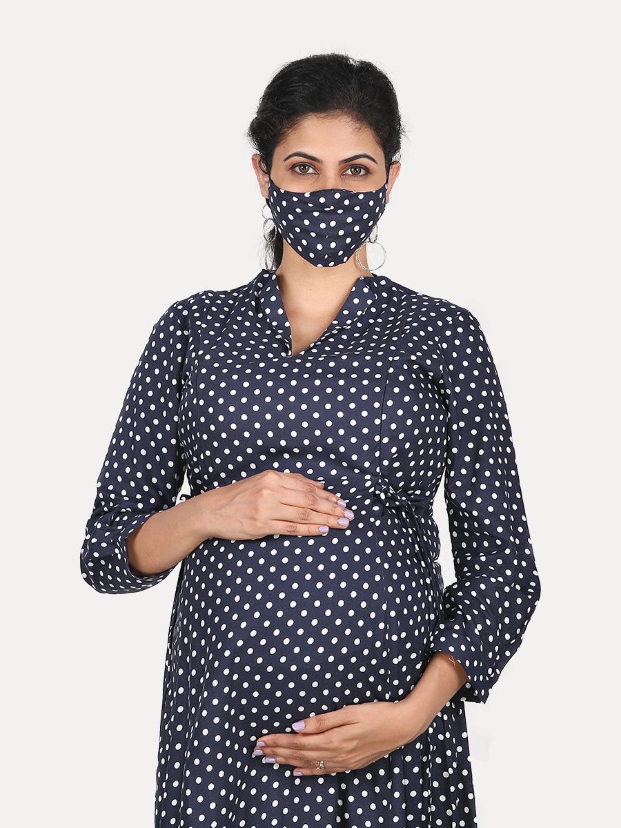 Maternity Maxi Dress with Free Mask (Jayde Blue Dot )