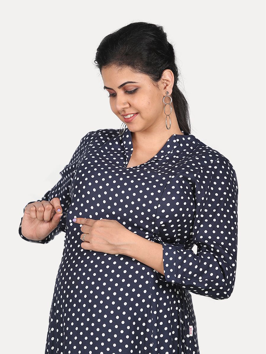 Maternity Maxi Dress with Free Mask (Jayde Blue Dot )