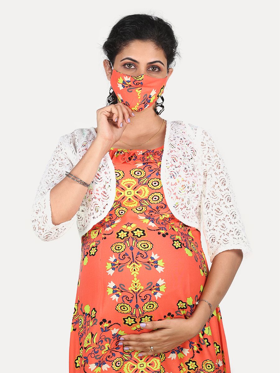 Maternity Maxi Dress with Free Mask (Hiral Orange)
