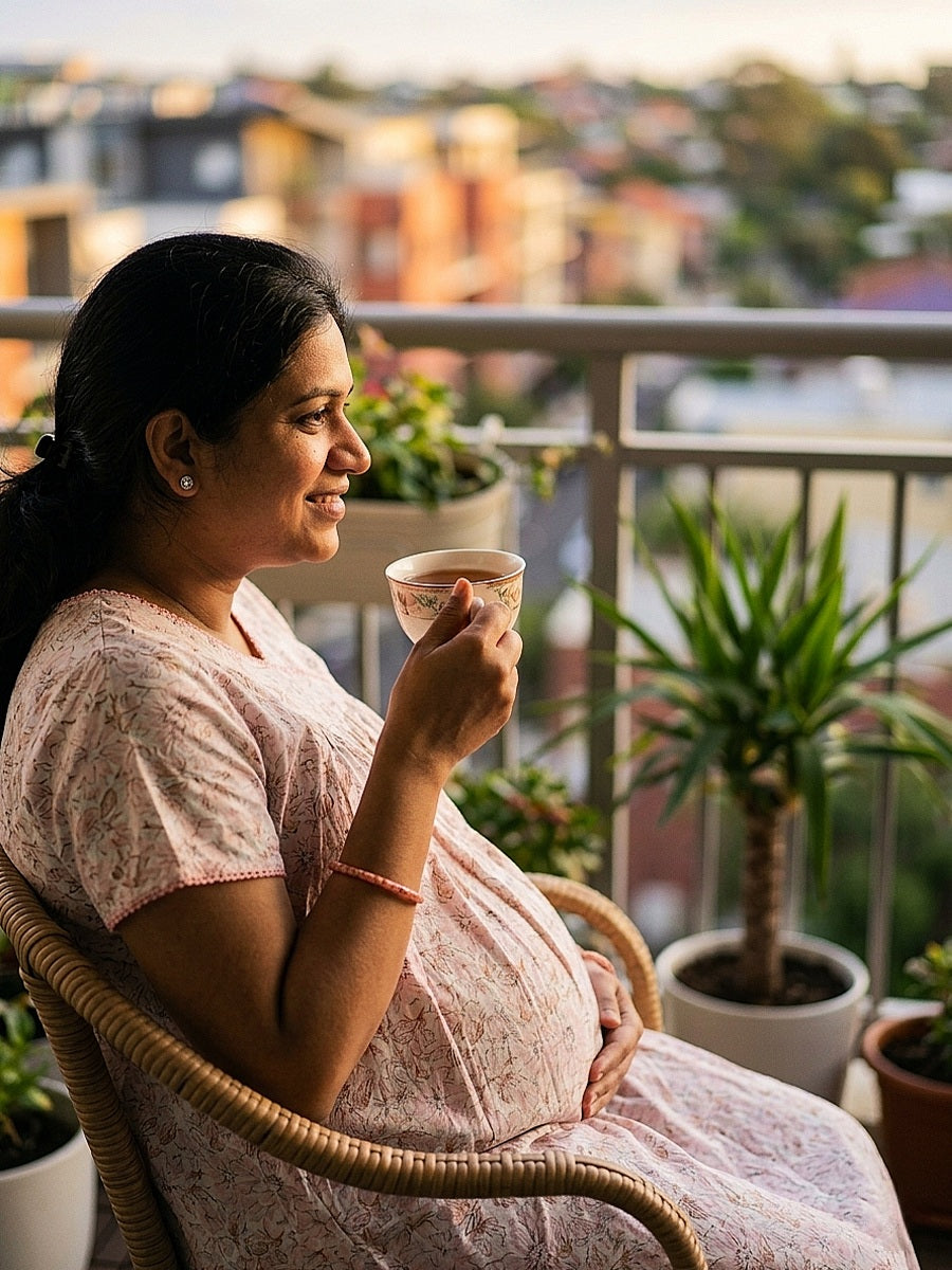 Ziva Cotton Maternity & Feeding Short Nighty with Pocket and Two Side Invisible Feeding Zips  – Pink & Light Brown Floral