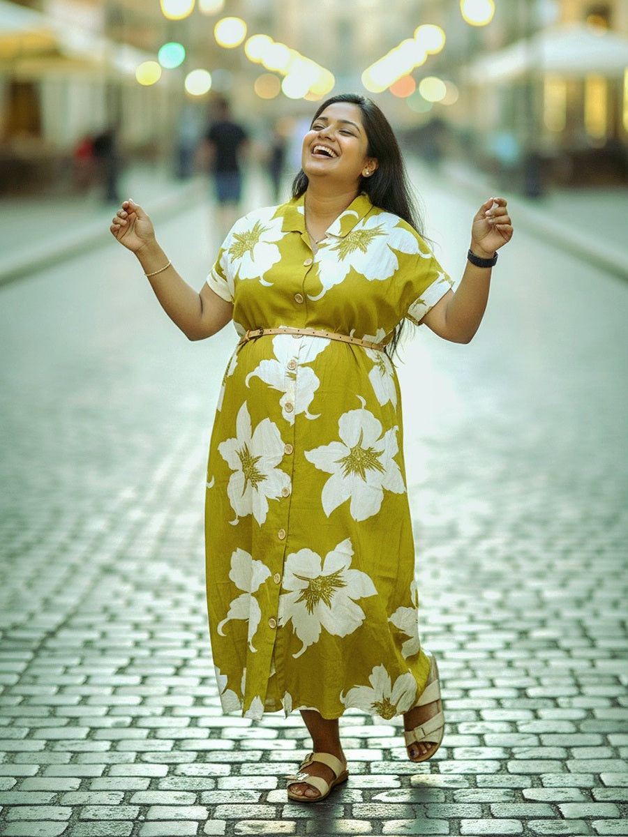 Light Green Floral Shirt Dress – Full Open Nursing | Ziva