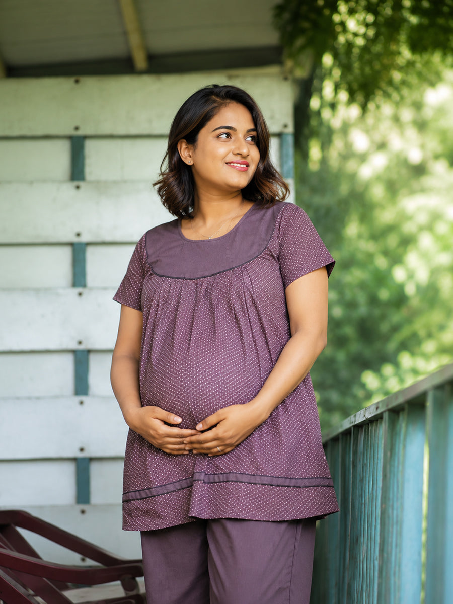 Ziva 3 Dress Maternity & Feeding Combo – Cotton Pyjama Suit, Rayon Gown with Inner Baniyan & Cotton Top
