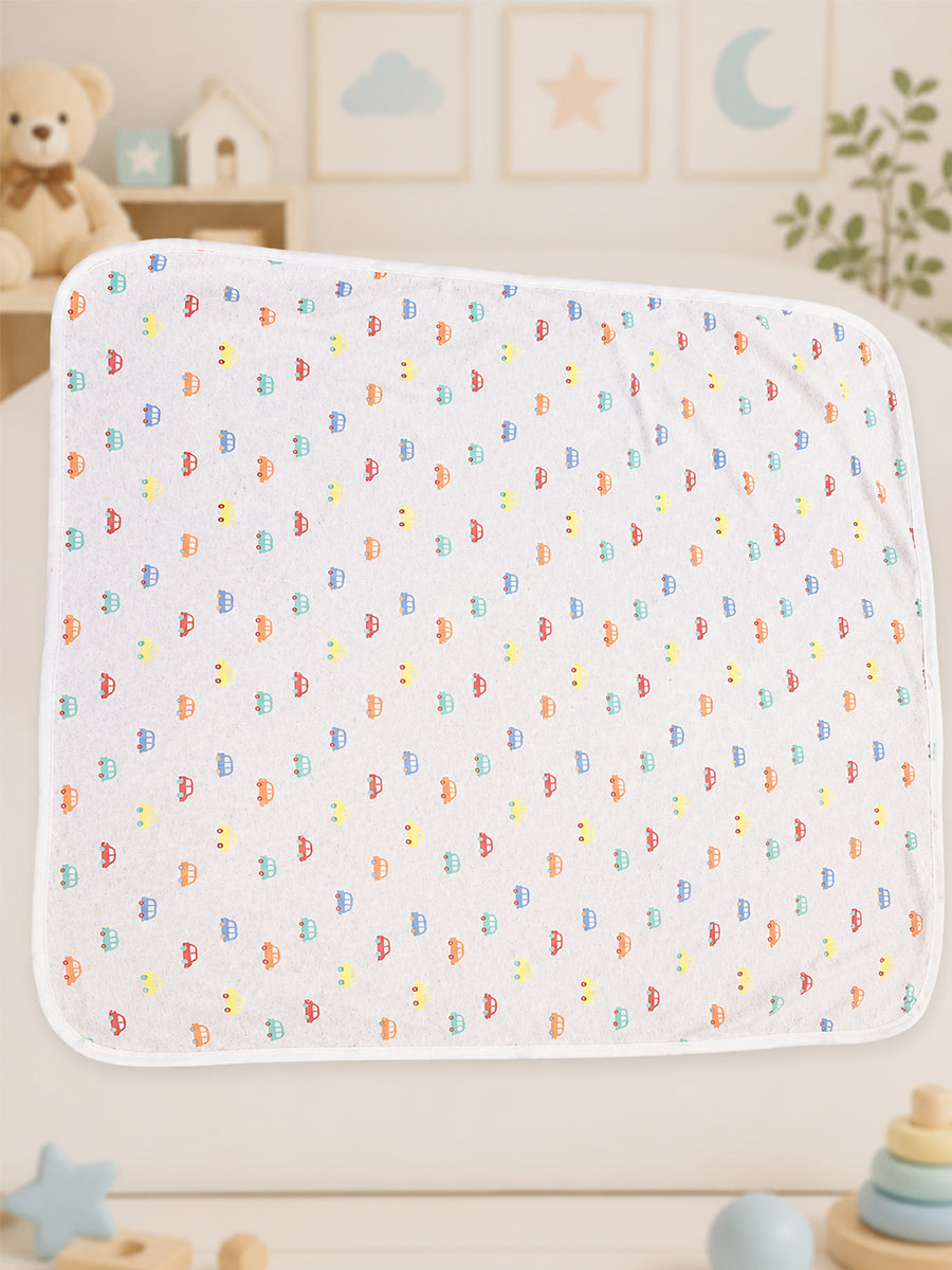 Ziva Baby Hooded Towel – Heather Grey | Tiny Multicolor Car Print | Knitted Cotton