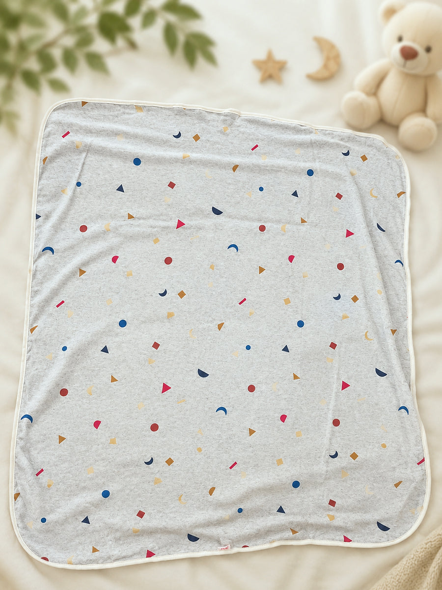 Ziva Baby Hood Towel – Melange Grey | Geometric Confetti Print | Knitted Cotton