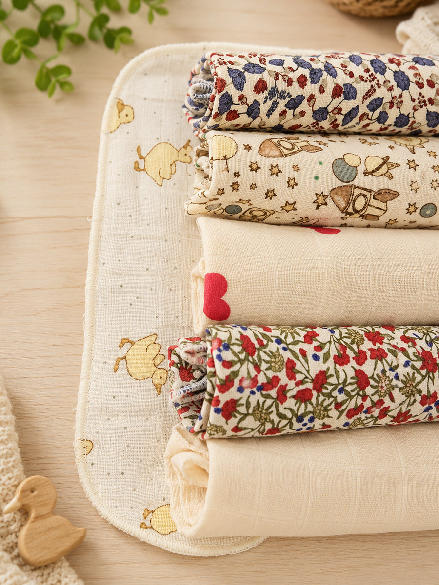Ziva Baby Wipes – Double Layer Muslin Cotton | 9 × 9 Inch | Sweetheart Assorted Print Pack | 6 Pieces